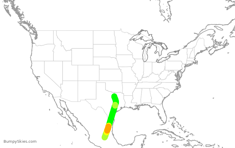 Turbulence forecast map for AAL1359, DFW to QRO