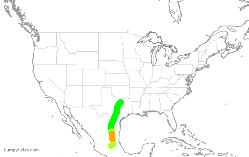 Turbulence forecast map for AAL1359, QRO to DFW
