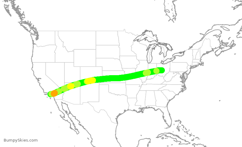 Turbulence forecast map for AAL1360, CMH to LAX