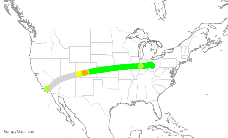 Turbulence forecast map for AAL1360, LAX to CMH
