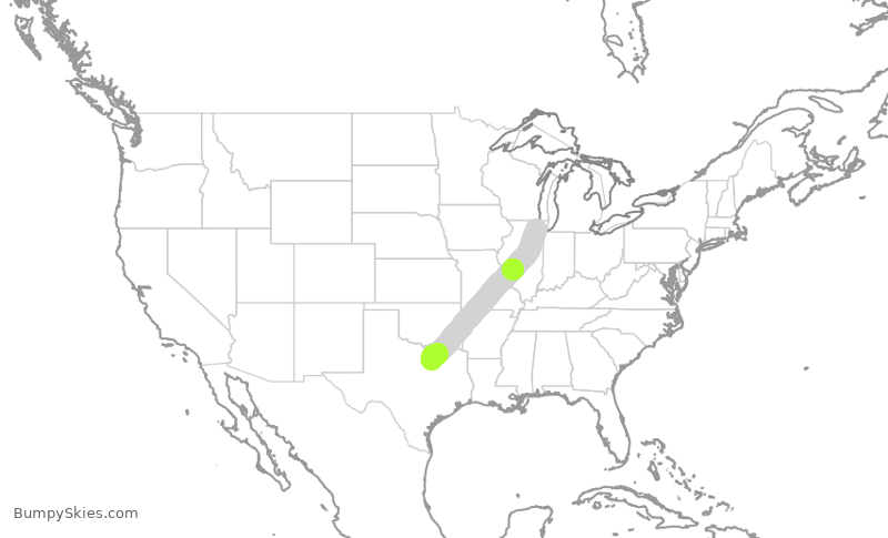 Turbulence forecast map for AAL1360, ORD to DFW