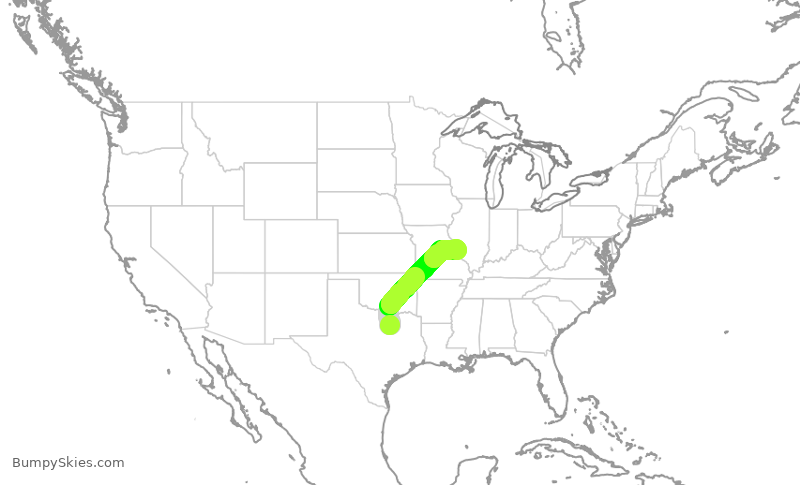 Turbulence forecast map for AAL1363, DFW to STL