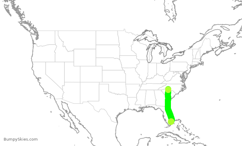 Turbulence forecast map for AAL1364, CLT to FLL