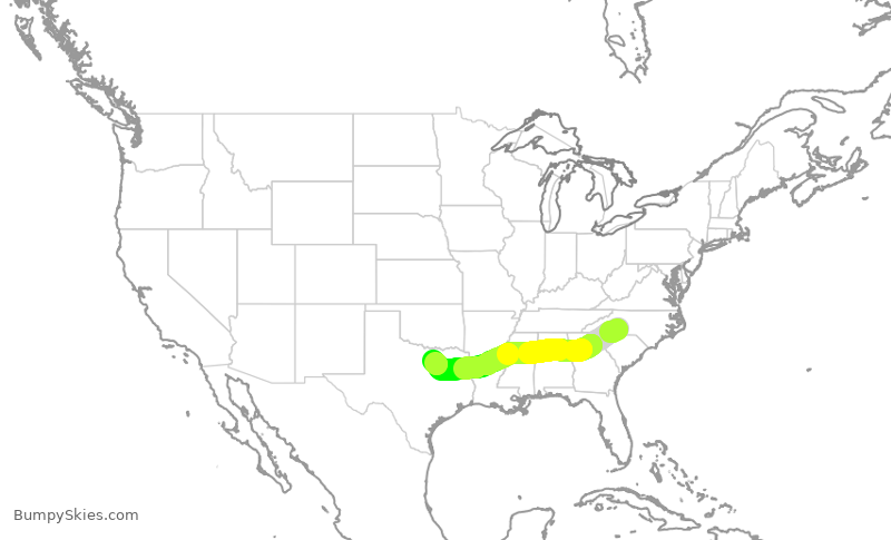 Turbulence forecast map for AAL1365, CLT to DFW