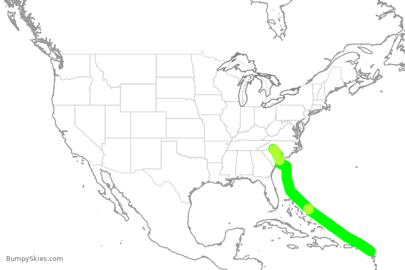 Turbulence forecast map for AAL1366, ANU to CLT
