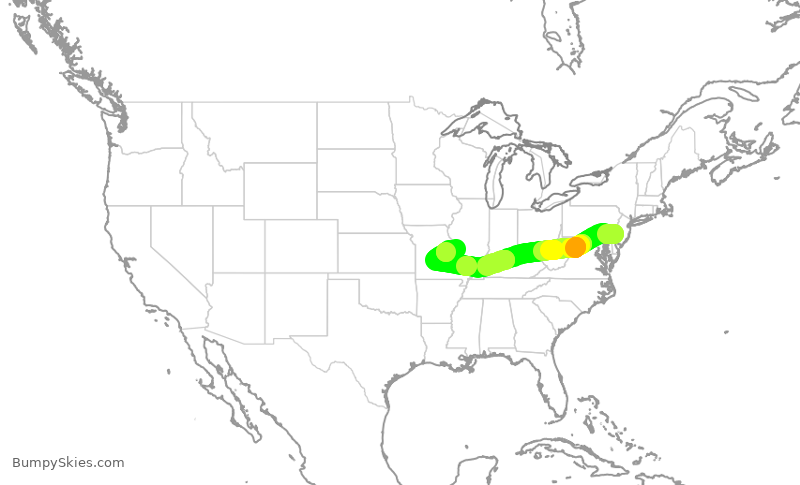 Turbulence forecast map for AAL1368, PHL to STL