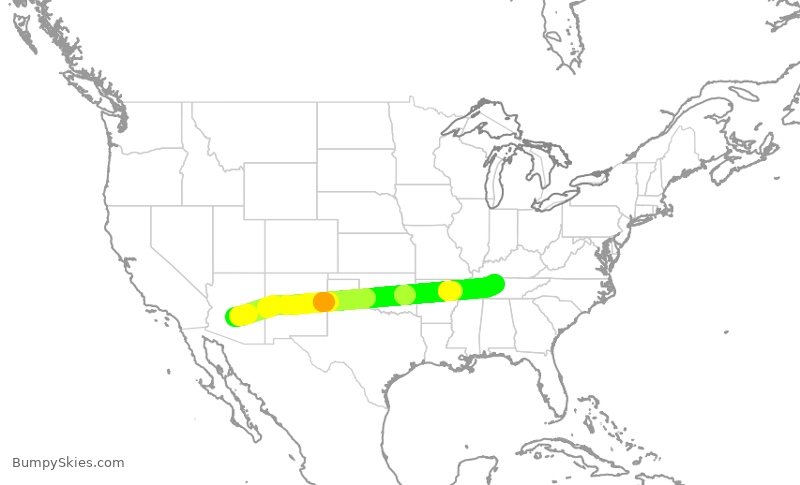 Turbulence forecast map for AAL1370, PHX to BNA