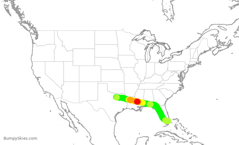 Turbulence forecast map for AAL1373, DFW to FLL
