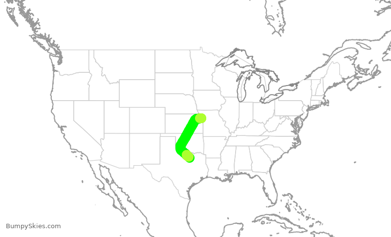 Turbulence forecast map for AAL1376, MCI to DFW