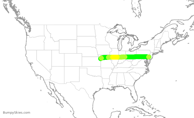 Turbulence forecast map for AAL1378, PHL to MCI