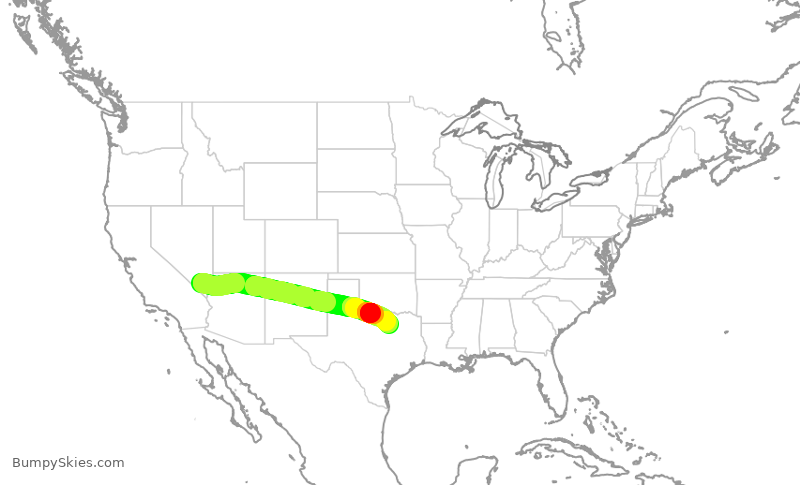 Turbulence forecast map for AAL1380, LAS to DFW