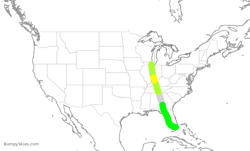 Turbulence forecast map for AAL1380, ORD to MIA
