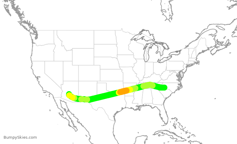 Turbulence forecast map for AAL1381, CLT to PHX