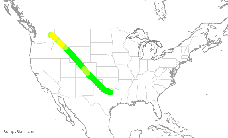 Turbulence forecast map for AAL1381, DFW to GEG