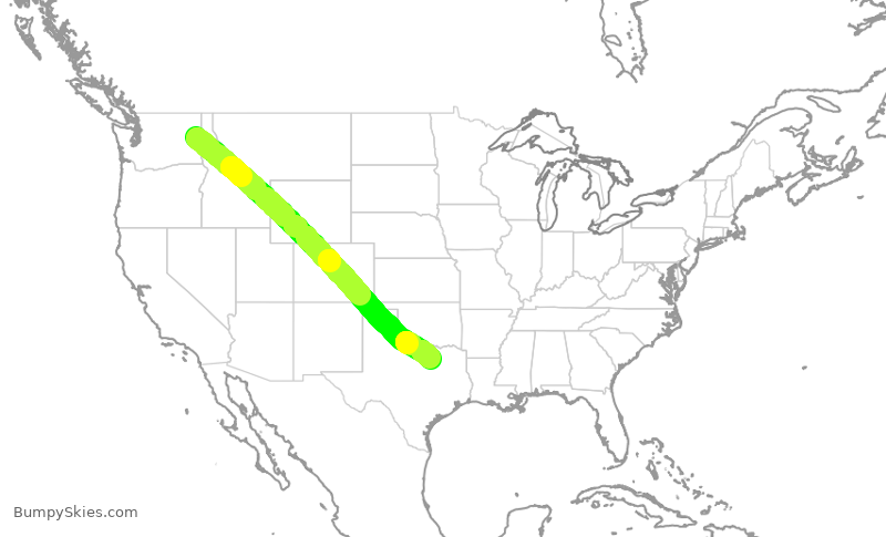 Turbulence forecast map for AAL1381, GEG to DFW