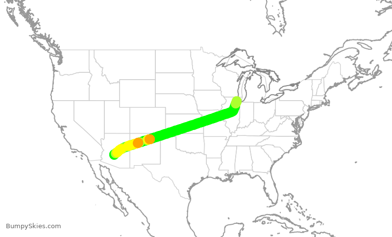 Turbulence forecast map for AAL1384, ORD to PHX