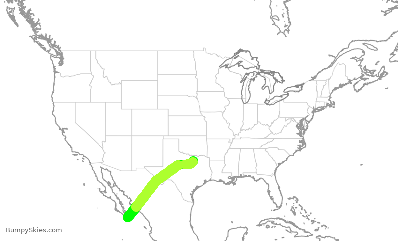 Turbulence forecast map for AAL1385, MSD to DFW