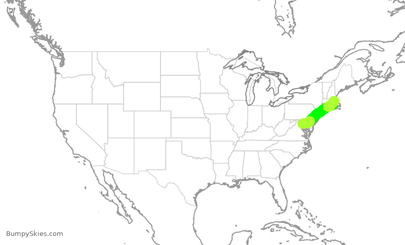 Turbulence forecast map for AAL1386, DCA to BOS