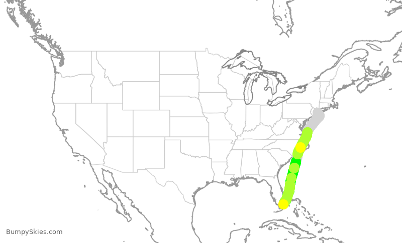 Turbulence forecast map for AAL1386, JFK to MIA
