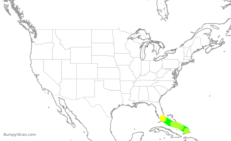 Turbulence forecast map for AAL1388, BPV to MIA
