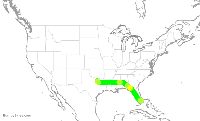 Turbulence forecast map for AAL1390, FLL to DFW
