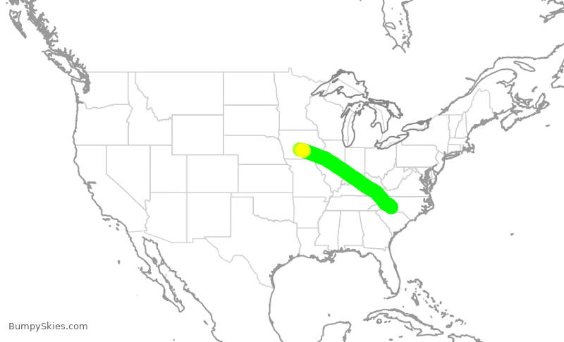 Turbulence forecast map for AAL1393, CLT to DSM