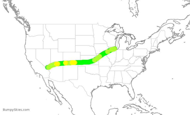 Turbulence forecast map for AAL1393, ORD to LAS