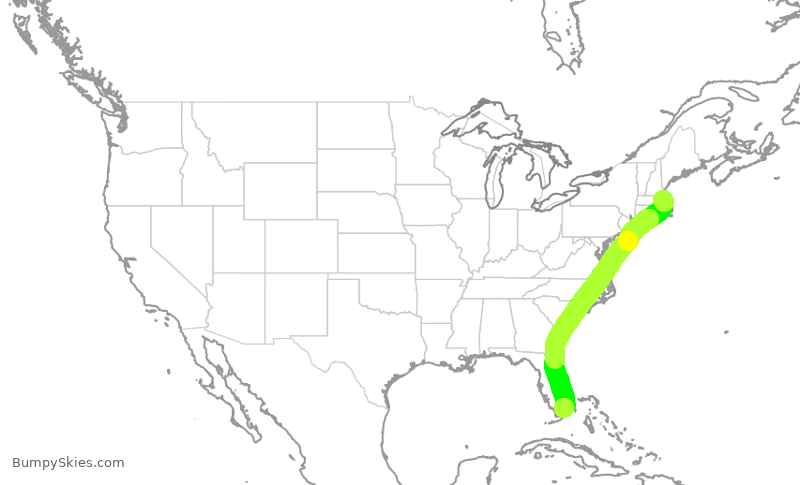 Turbulence forecast map for AAL1397, BOS to MIA