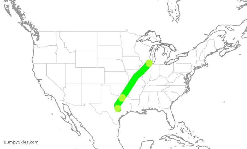 Turbulence forecast map for AAL1398, AUS to ORD