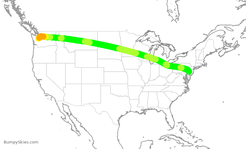 Turbulence forecast map for AAL1398, PHL to SEA
