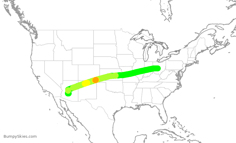 Turbulence forecast map for AAL1399, CMH to PHX