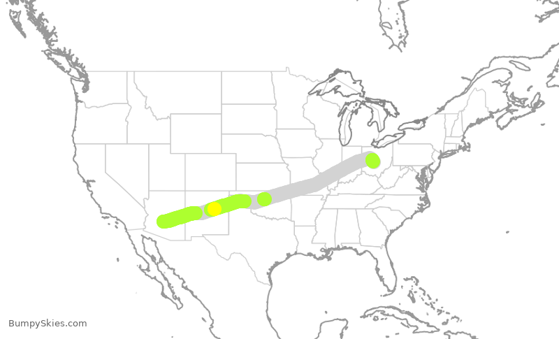 Turbulence forecast map for AAL1399, PHX to CMH