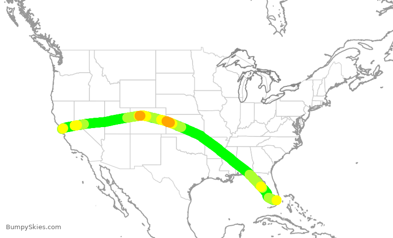 Turbulence forecast map for AAL1400, SFO to MIA