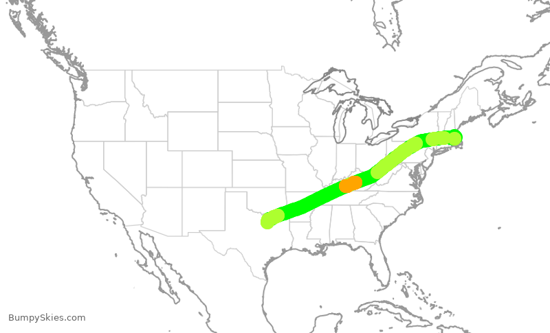 Turbulence forecast map for AAL1401, BOS to DFW