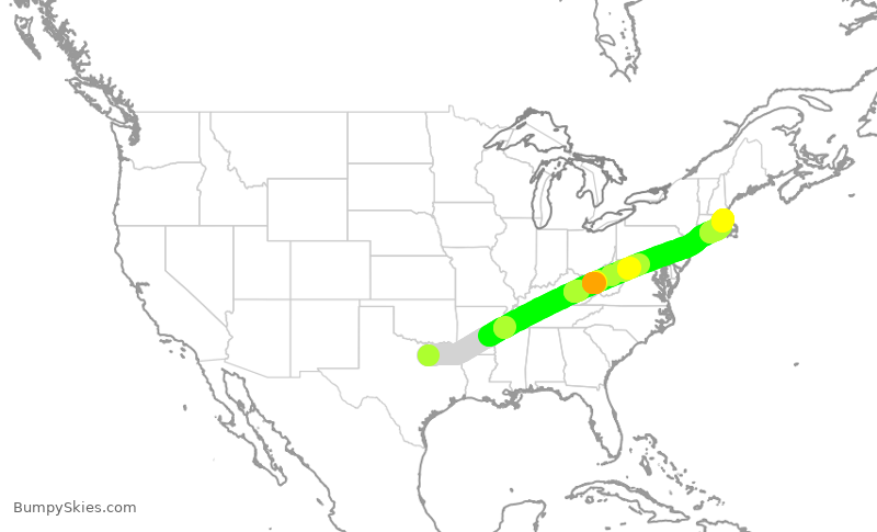 Turbulence forecast map for AAL1401, DFW to BOS