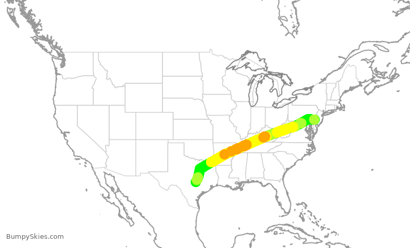 Turbulence forecast map for AAL1401, PHL to AUS