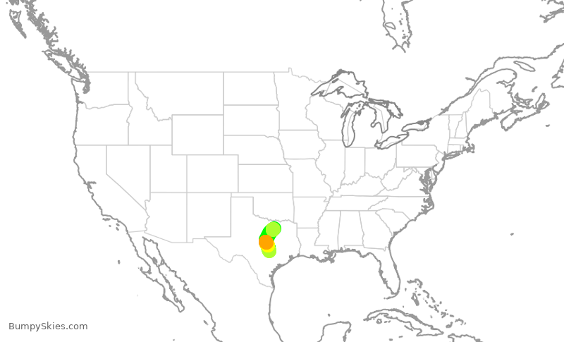 Turbulence forecast map for AAL1402, AUS to DFW