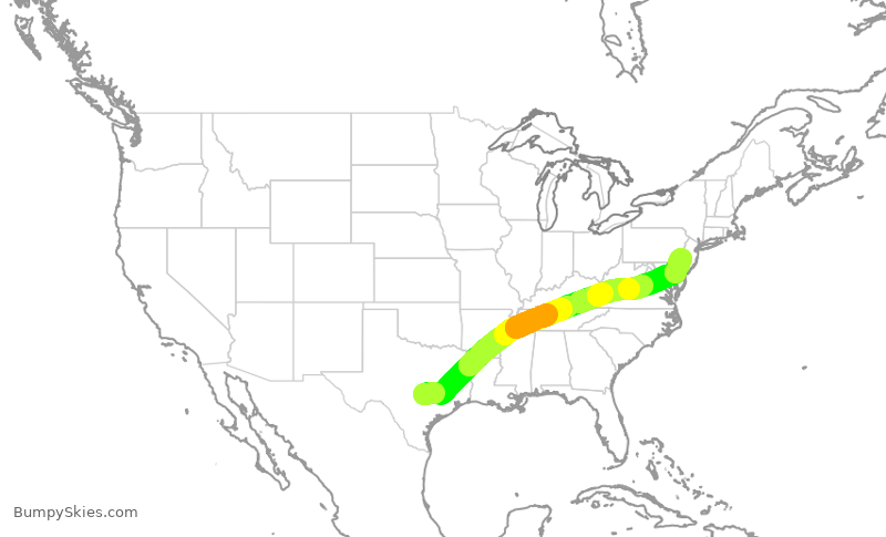 Turbulence forecast map for AAL1407, AUS to PHL
