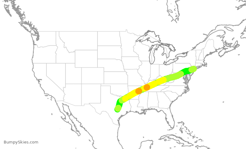 Turbulence forecast map for AAL1409, JFK to AUS