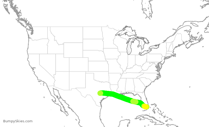 Turbulence forecast map for AAL1411, AUS to MIA