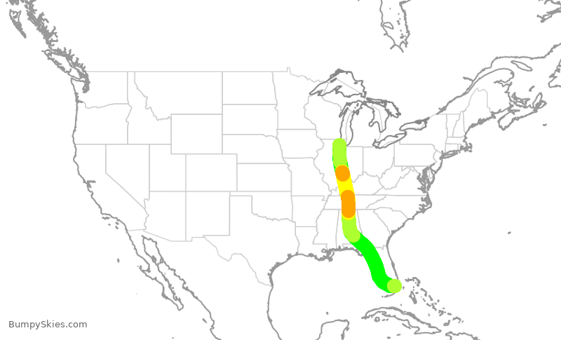 Turbulence forecast map for AAL1411, ORD to MIA