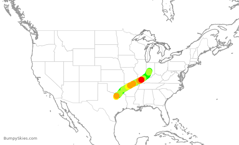 Turbulence forecast map for AAL1413, IND to DFW