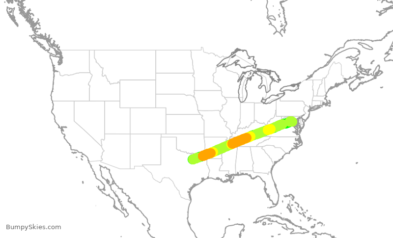 Turbulence forecast map for AAL1414, DFW to DCA