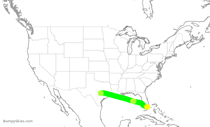 Turbulence forecast map for AAL1417, AUS to MIA