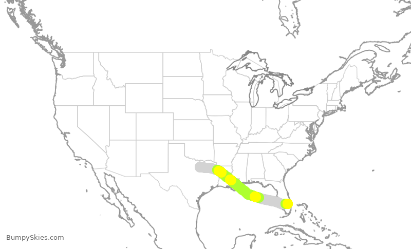 Turbulence forecast map for AAL1419, DFW to DJT