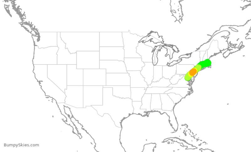 Turbulence forecast map for AAL1421, BOS to DCA