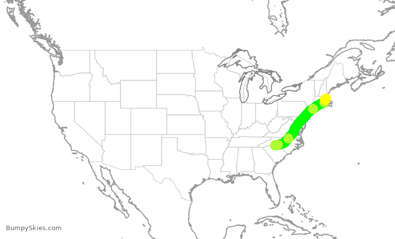Turbulence forecast map for AAL1422, CLT to BOS