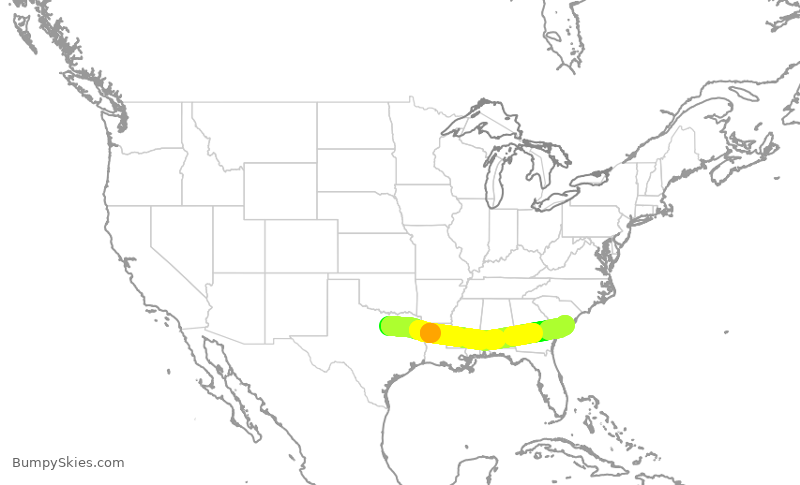 Turbulence forecast map for AAL1422, DFW to CHS