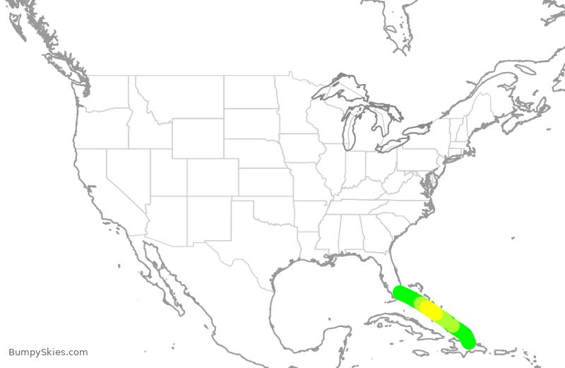 Turbulence forecast map for AAL1423, MIA to DST