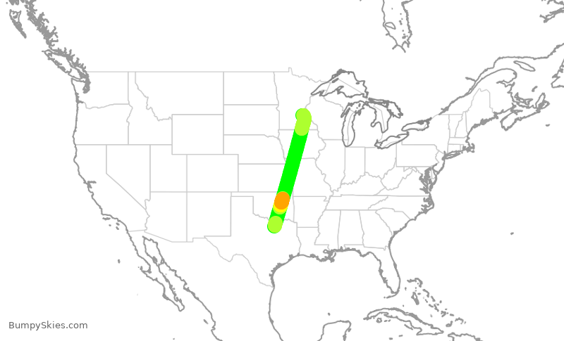 Turbulence forecast map for AAL1424, DFW to MSP